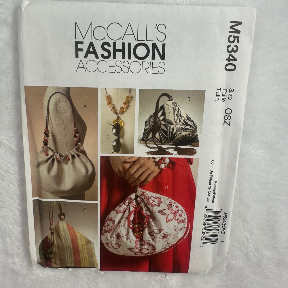 McCall's M5340 Fashion Accessories Sewing Pattern OSZ Multi Handbags Necklace